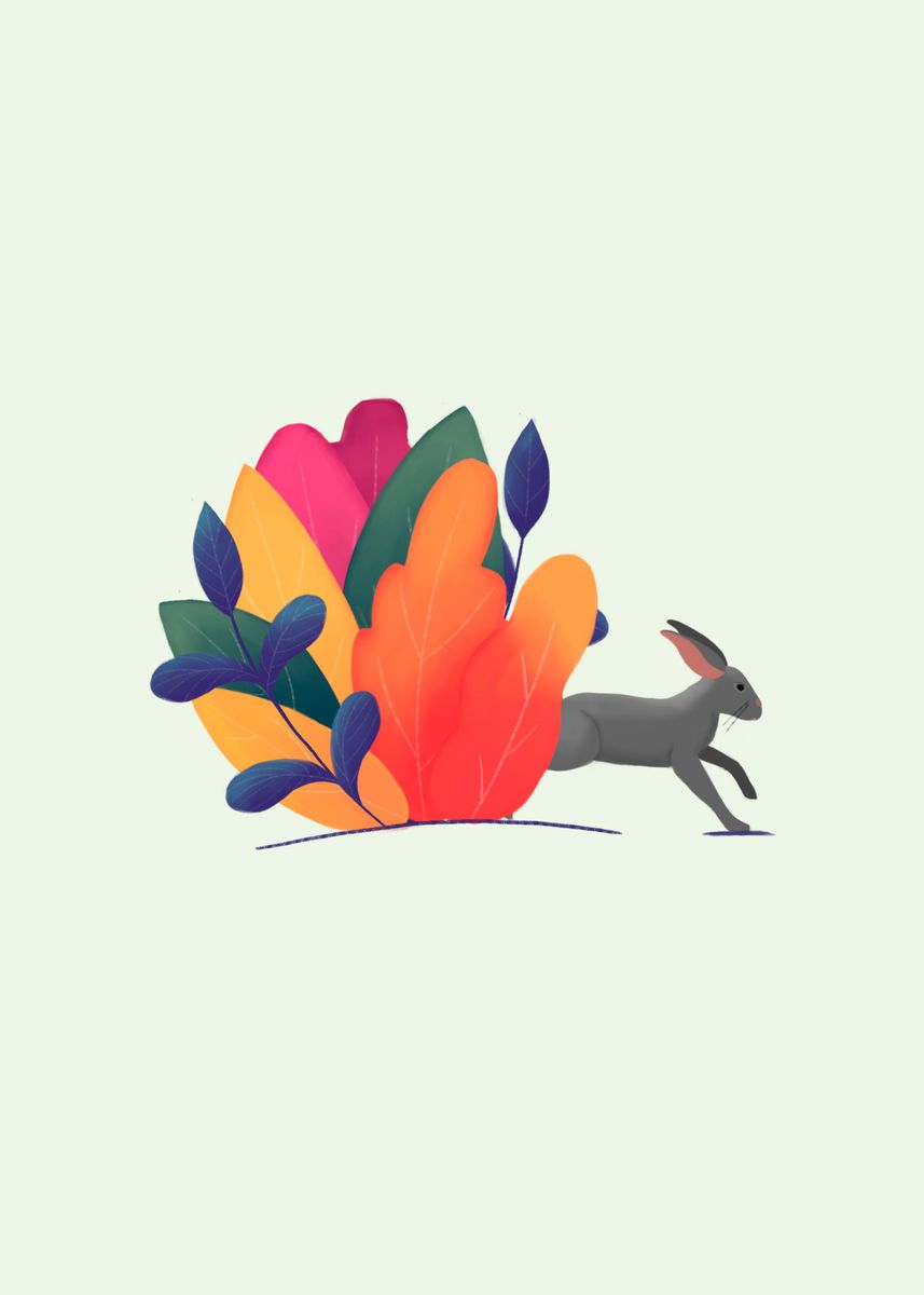 'Hop little rabbit' Poster, picture, metal print, paint by ...