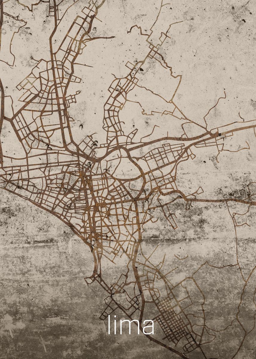 'Lima City Rusty Street Map' Poster, picture, metal print, paint by Design Turnpike | Displate