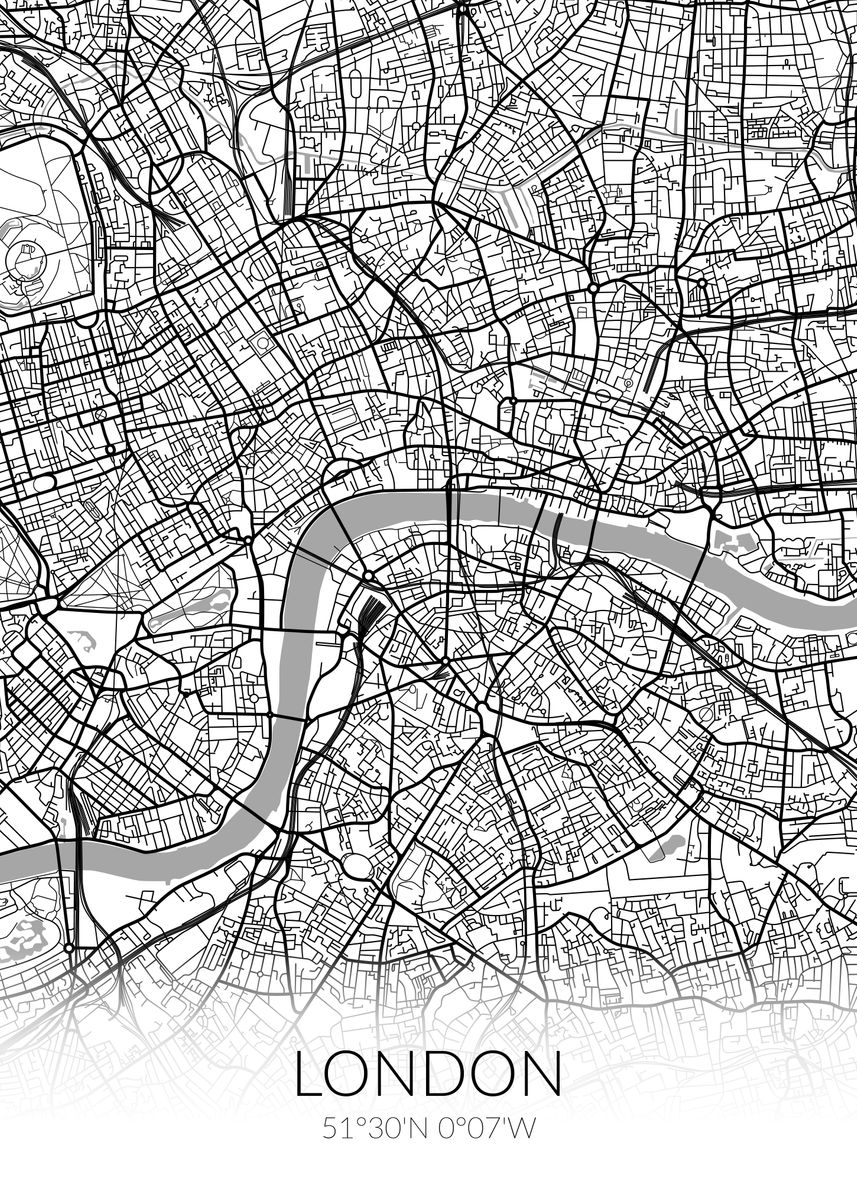 'London City Map White' Poster, picture, metal print, paint by dkDesign ...