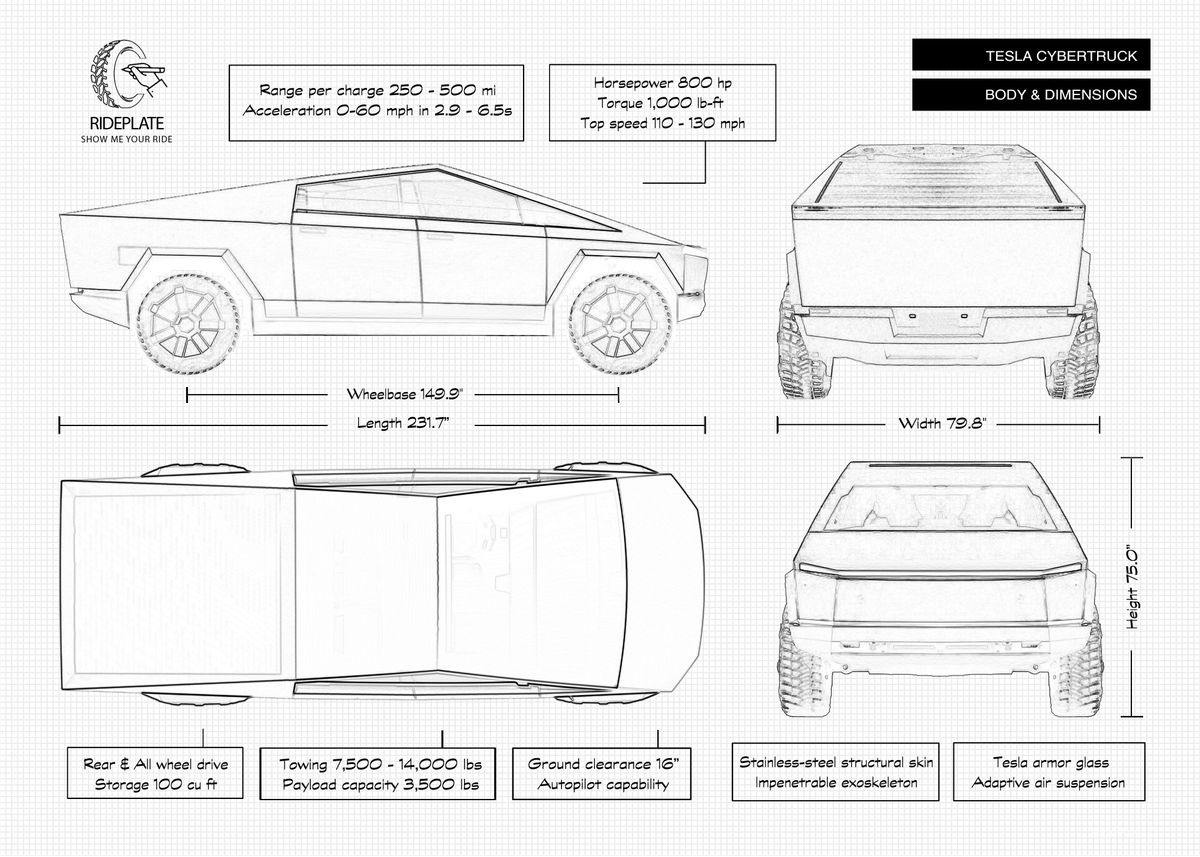 Tesla cybertruck чертеж