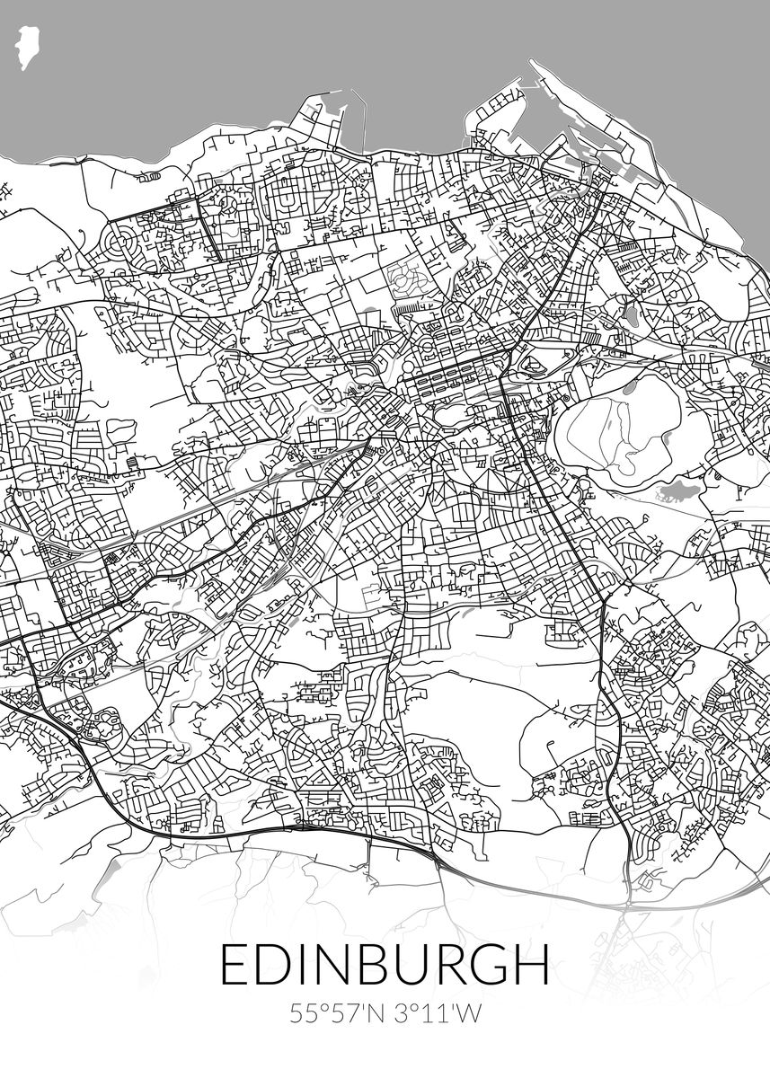 'Edinburgh City Map White' Poster by dkDesign Displate