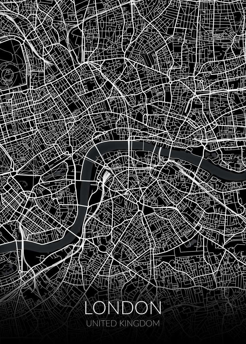 'London Map Black' Poster, picture, metal print, paint by dkDesign ...