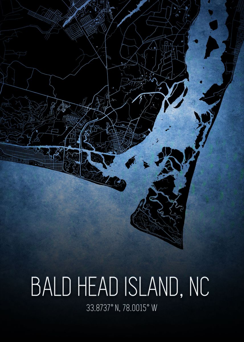 'Bald Head Island Map' Poster, picture, metal print, paint by The ...