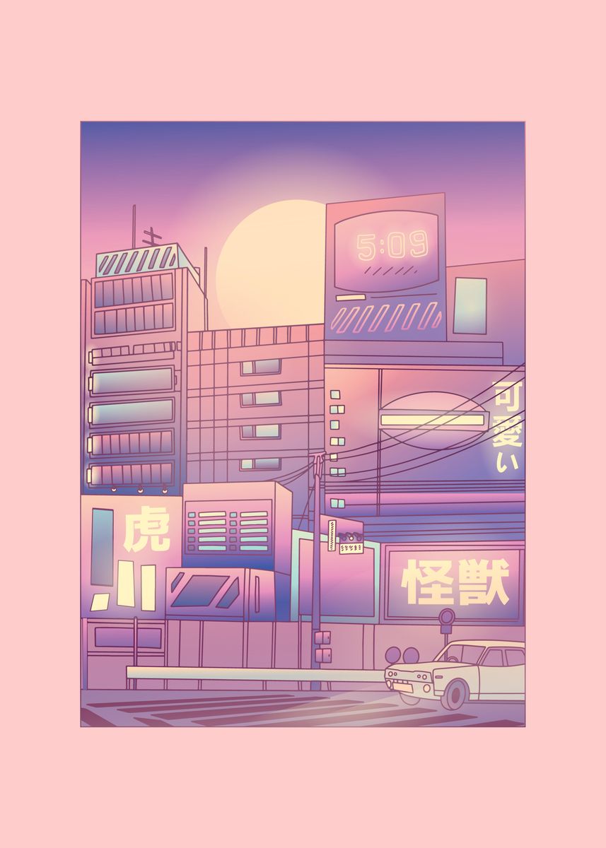 Vaporwave City Light Japan Poster By Qwertydesigns Displate