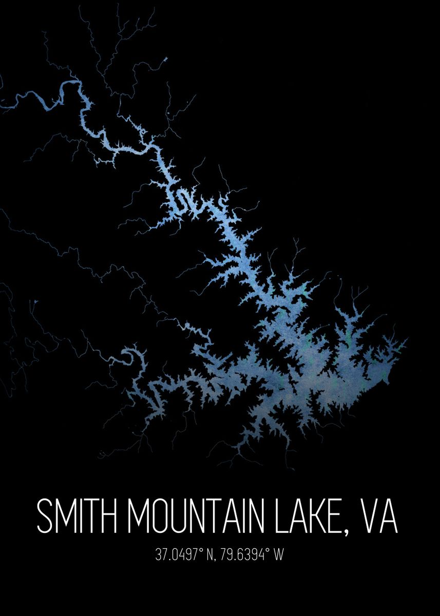 'Smith Mountain Lake Map' Poster, picture, metal print, paint by The ...