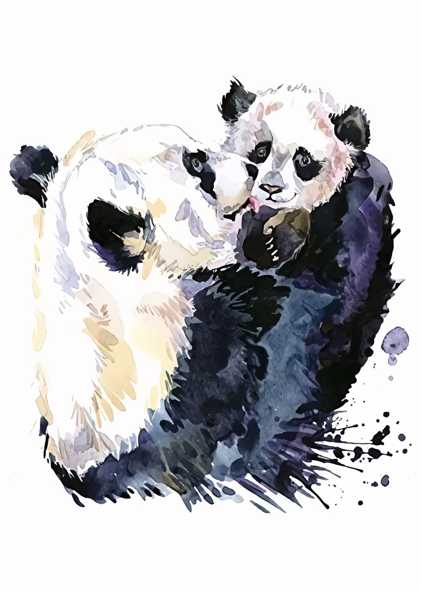 Панда малыш акварелью