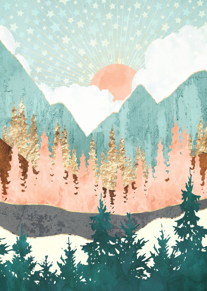 'Winter Forest Vista' Poster, picture, metal print, paint by SpaceFrog ...