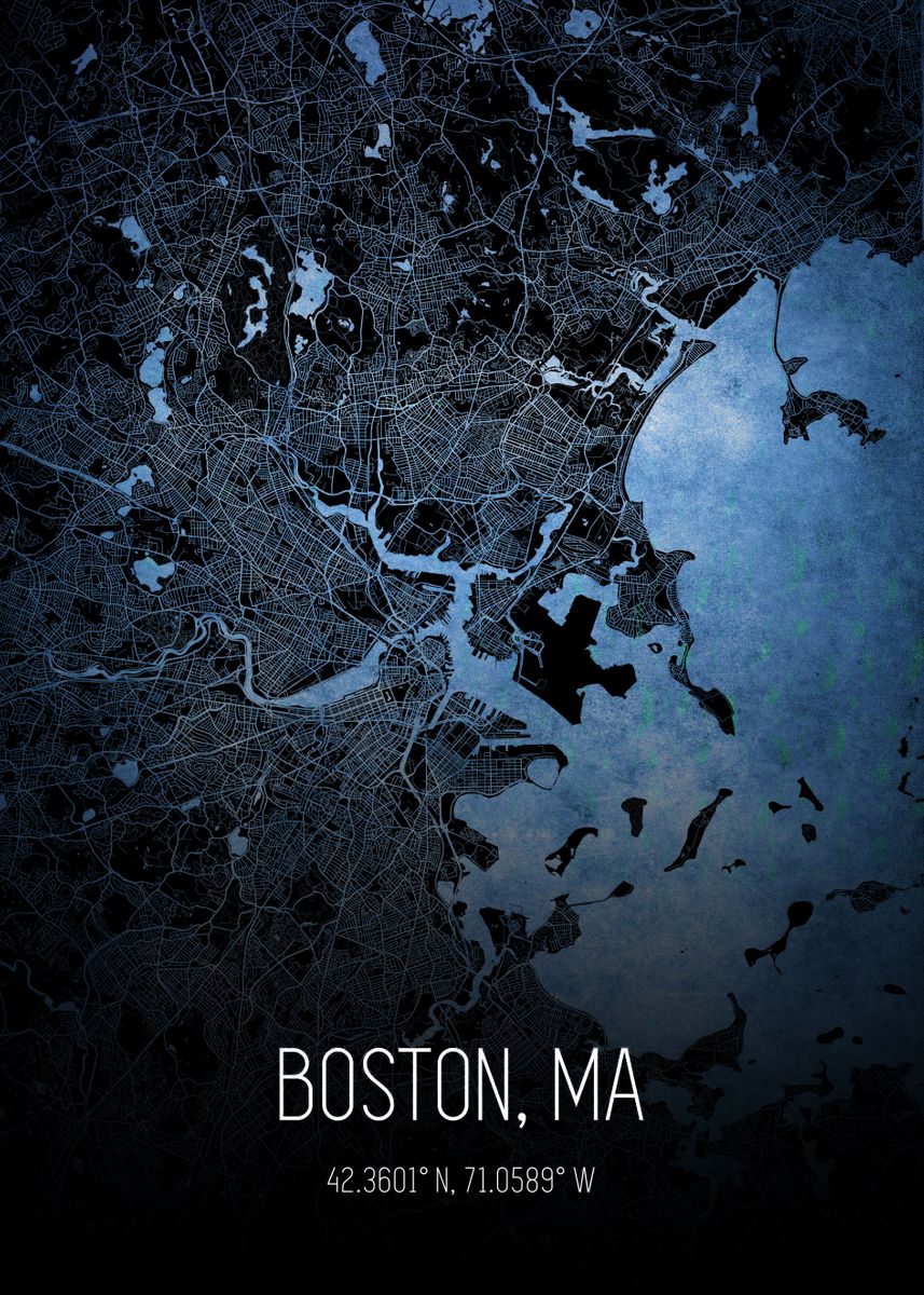 &lsquo;Boston City Map&rsquo; Poster by The Trackless Road | Displate