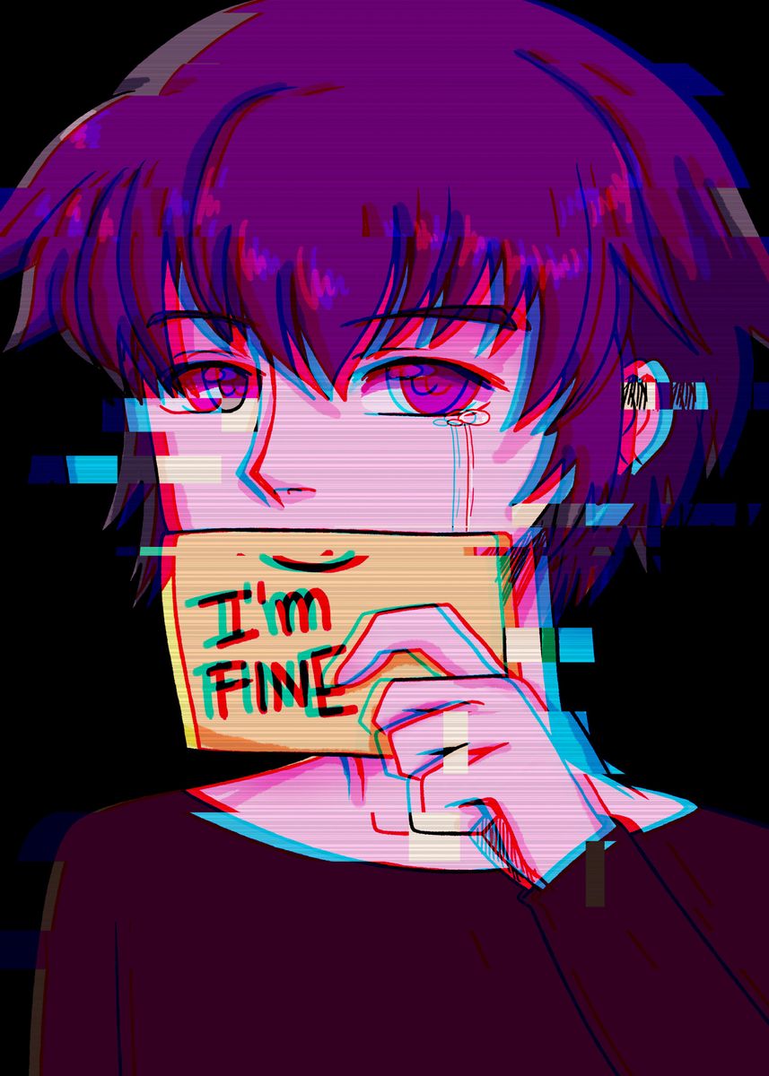 Im Fine Sad Anime Boy' Poster, picture, metal print, paint by AestheticAlex