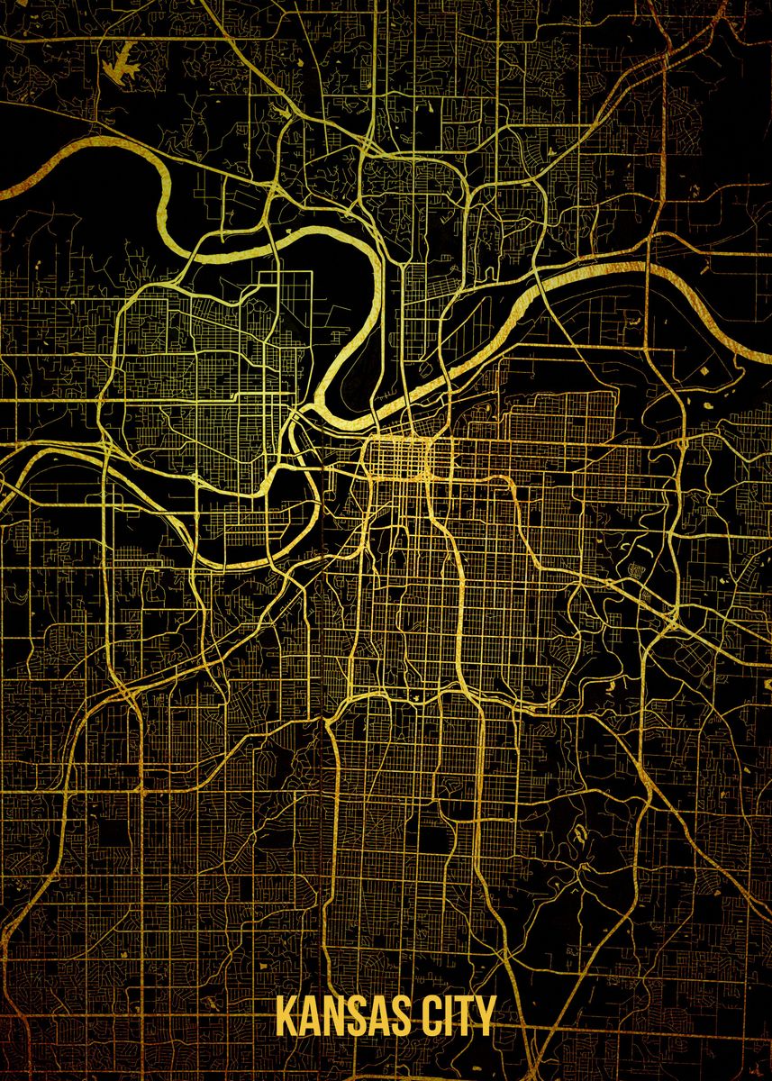 'Kansas city gold map' Poster, picture, metal print, paint by Stefano ...