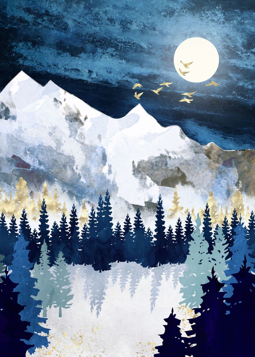 'Moonlit Snow' Poster by SpaceFrog Designs | Displate