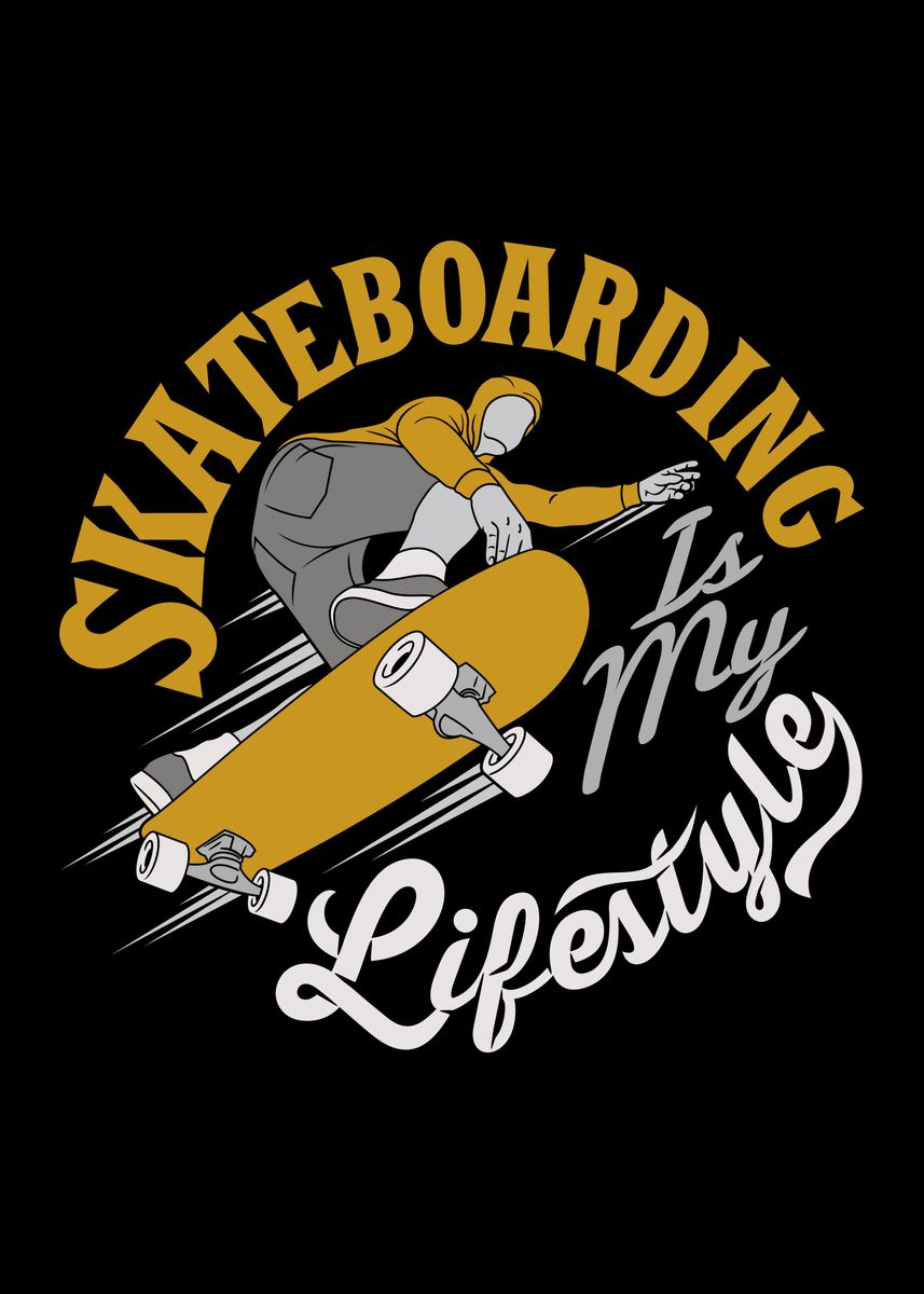 'Skateboard' Poster, picture, metal print, paint by Nick Vujick | Displate