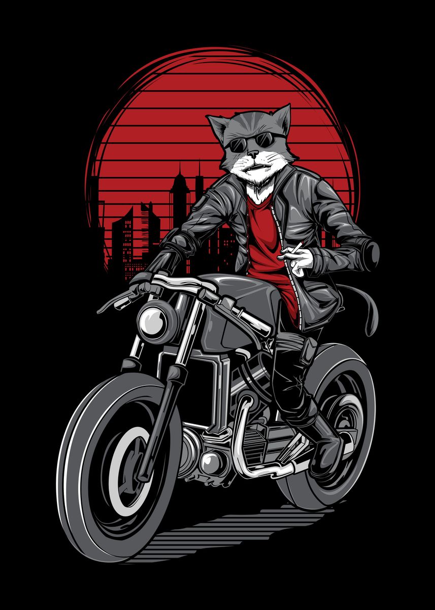 'Cat rider' Poster, picture, metal print, paint by The Matrix | Displate