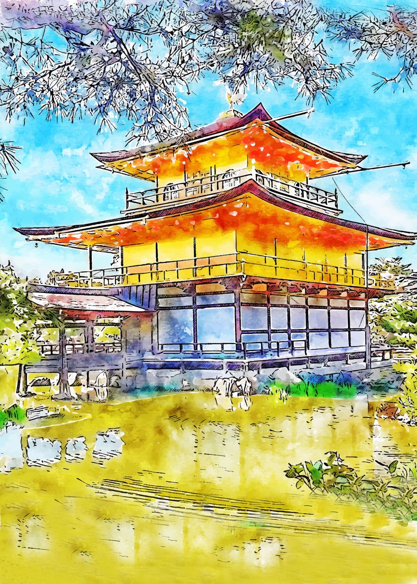 Japanese Landscape Watercolor by L Vt