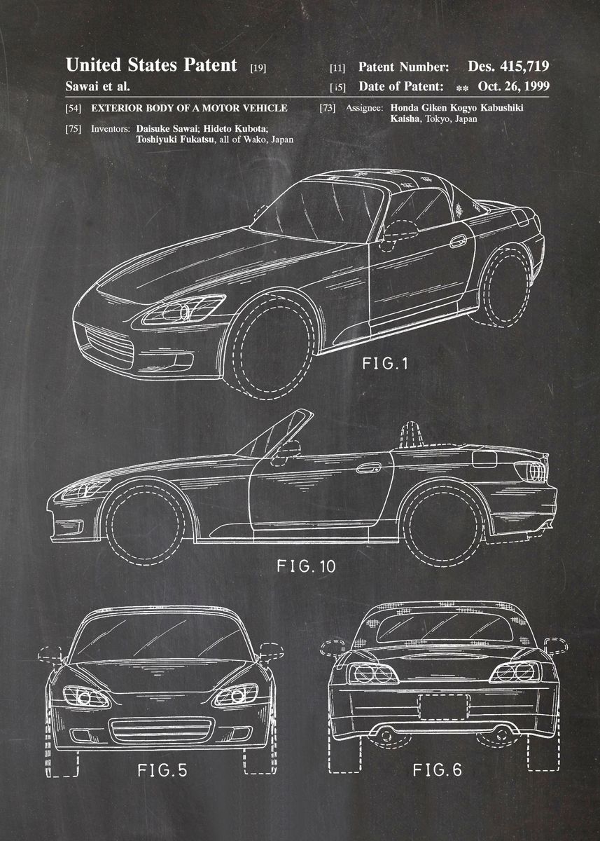 '12 Honda S2000 Design Pat' Poster, picture, metal print, paint by Jana ...