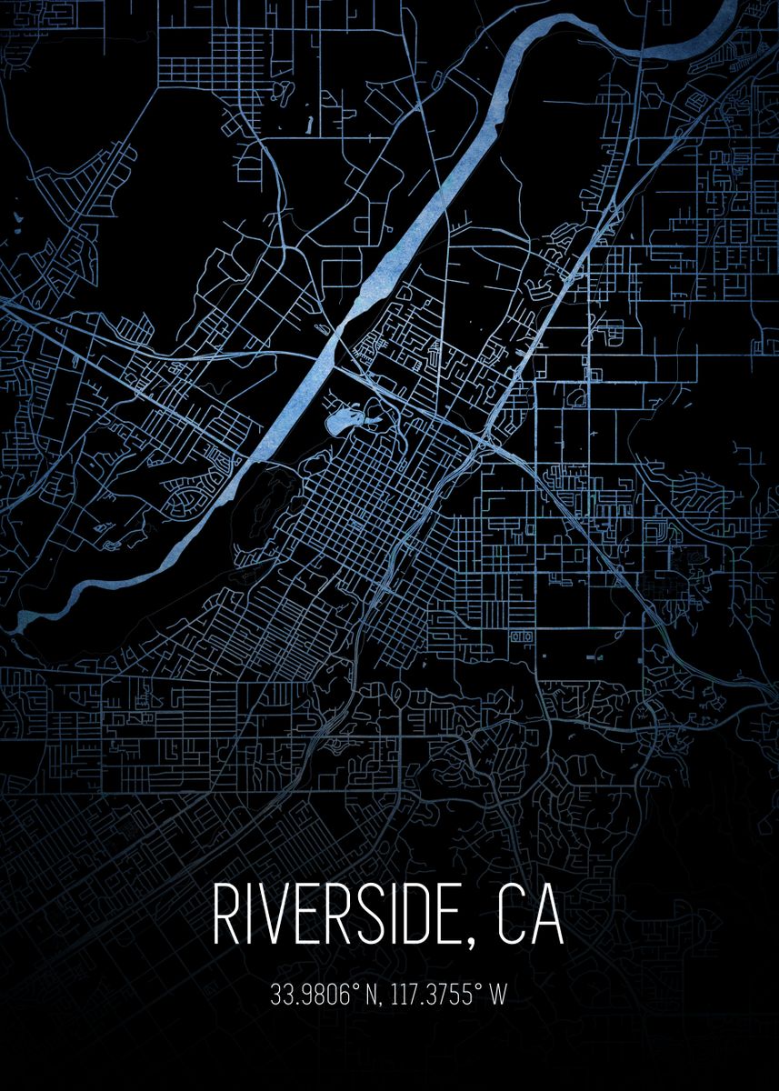 'Riverside City Map' Poster, picture, metal print, paint by The ...