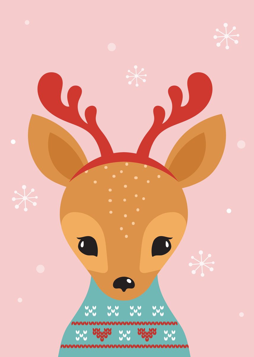 'Kawaii Christmas Deer' Poster, picture, metal print, paint by Kunyah ...