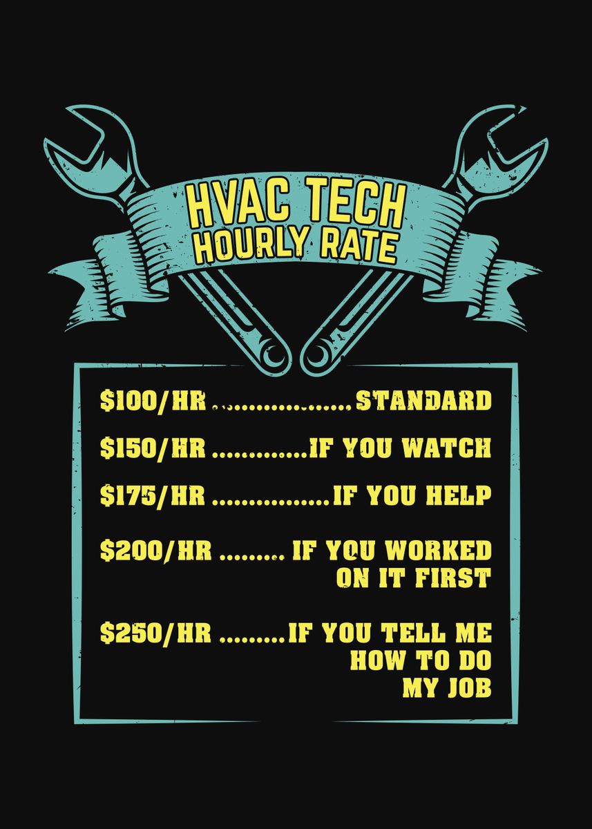 'HVAC Tech Hourly Rate' Poster, picture, metal print, paint by Marcel