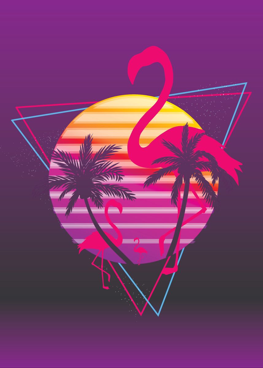 'flamingo Sunset Synthwave ' Poster By Taps Lawrence 