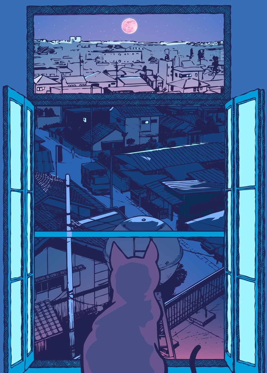'Japan Cat City Pop 22' Poster by Saphira Design | Displate