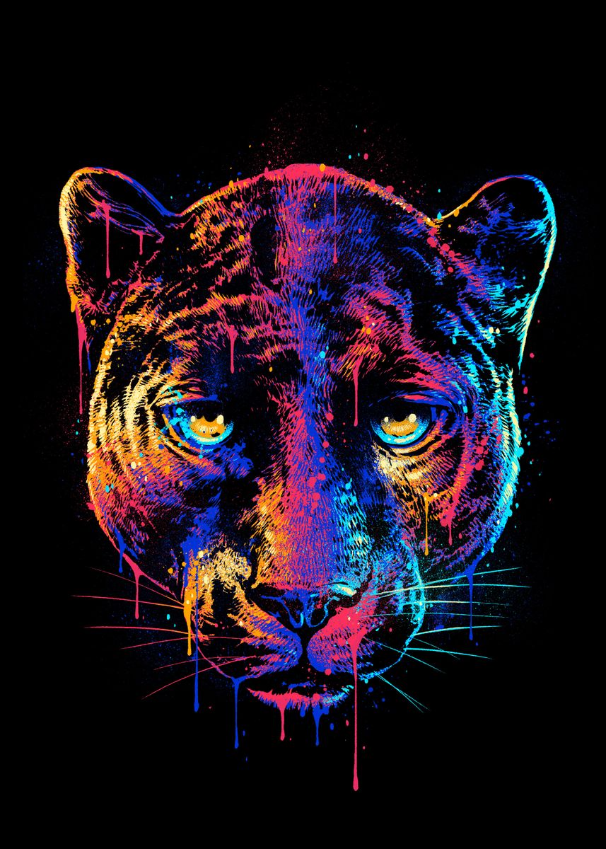 'Colorful Panther' Poster, picture, metal print, paint by ...