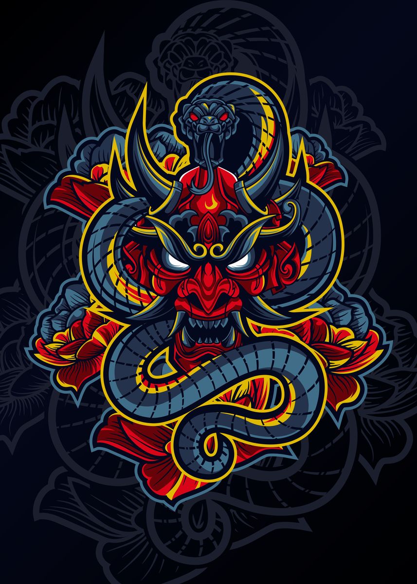 'Oni Dragon Vector' Poster, picture, metal print, paint by Ouval Vector ...