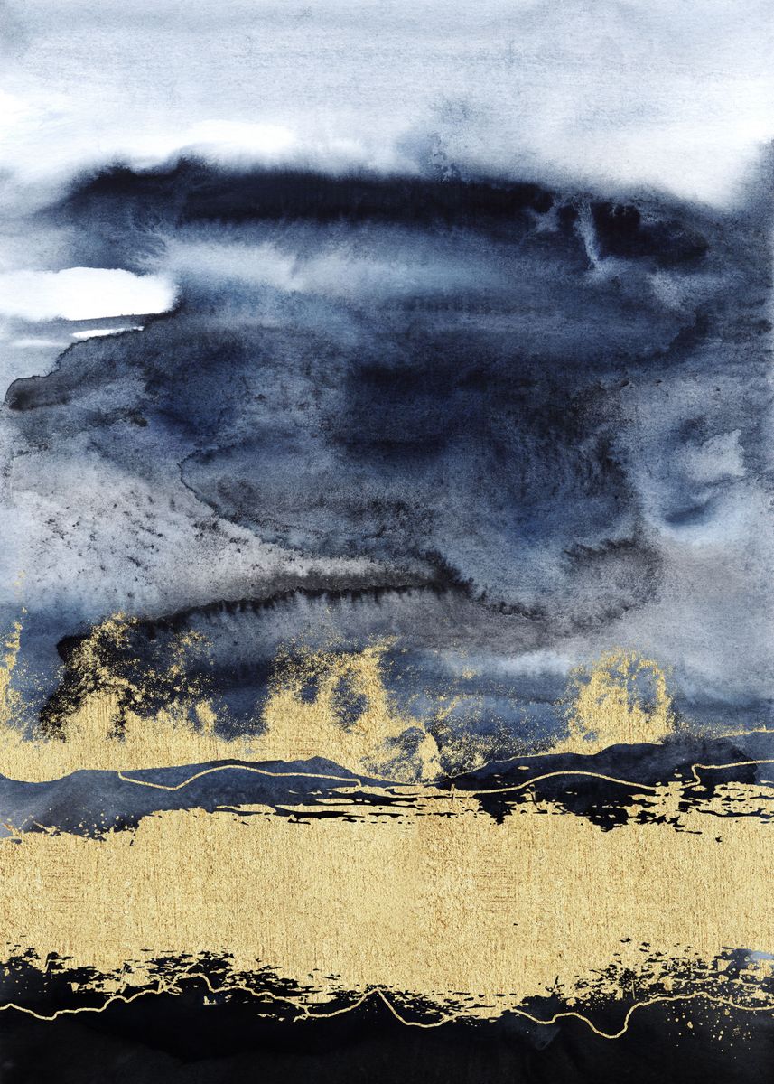 'Navy Gold Abstract 04' Poster by Aloke Design Displate