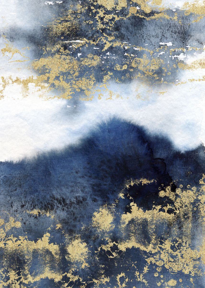 'Navy Gold Abstract 06' Poster by Aloke Design Displate