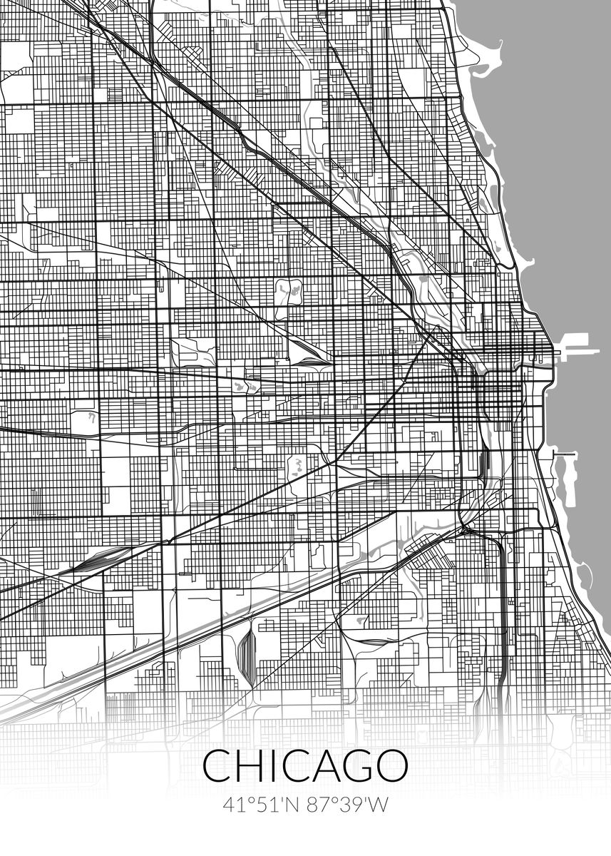 'chicago City Map White' Poster, Picture, Metal Print, Paint By 