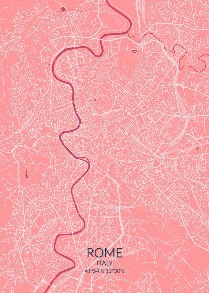 'Rome Pink Rose Map' Poster, picture, metal print, paint by dkDesign ...