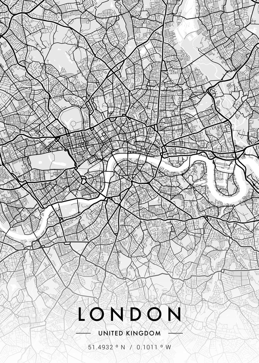 'London City Map White' Poster, picture, metal print, paint by MVDZ ...