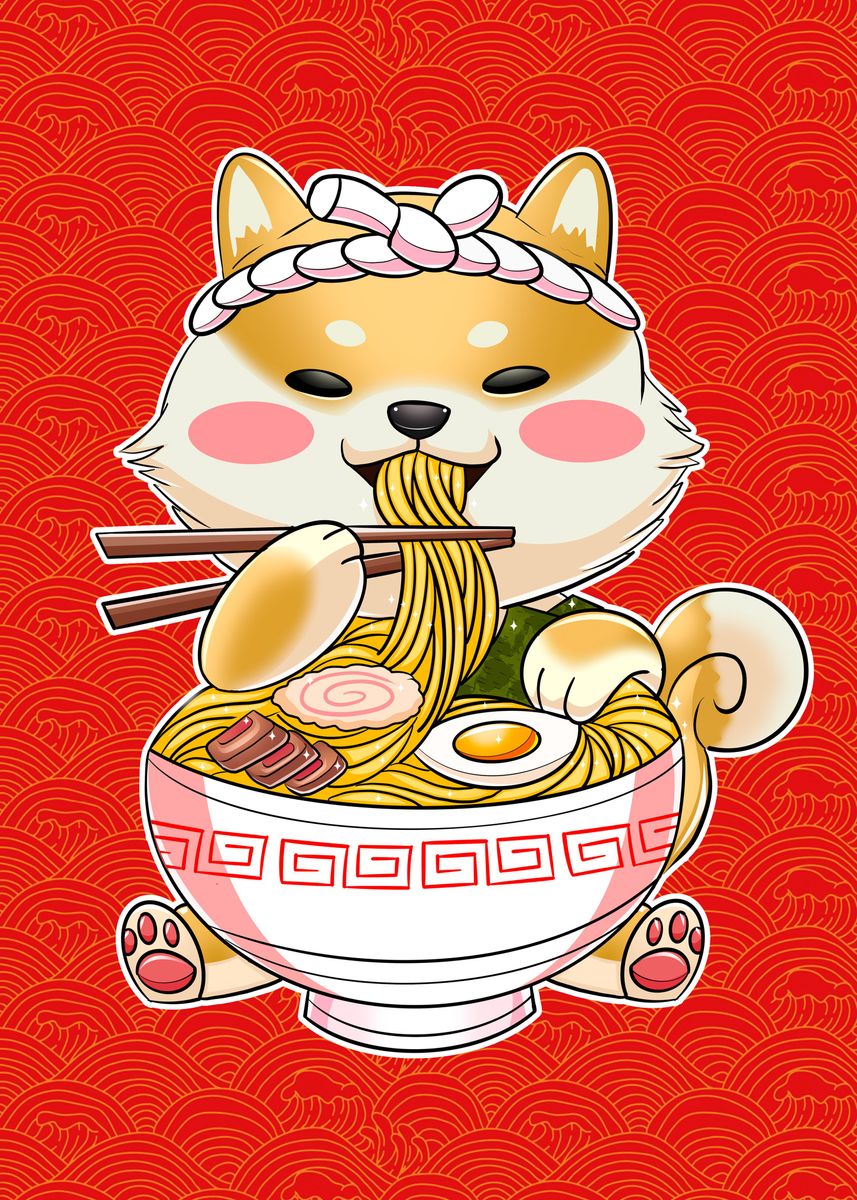 'Cute Shiba inu eat ramen' Poster by Vutura Studio | Displate