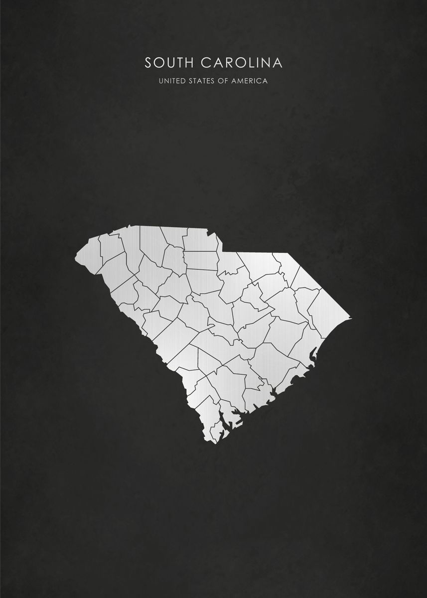 'Silver South Carolina Map' Poster by Alo Displate