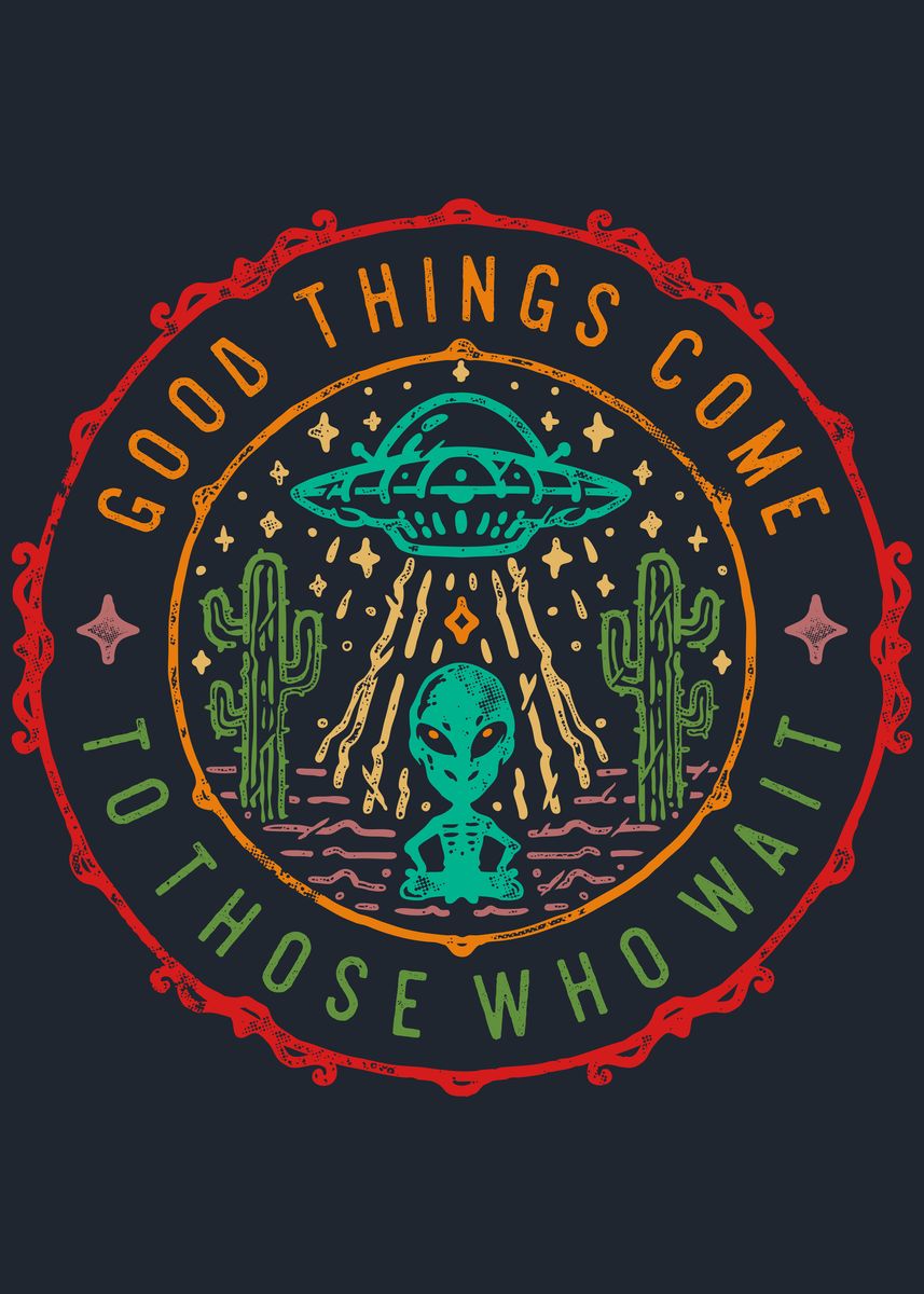 'Funny alien badge' Poster, picture, metal print, paint by Luca ...
