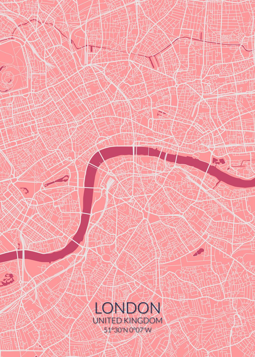 'London Pink Rose Map' Poster by dkDesign | Displate