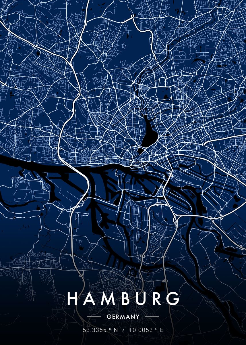 'Hamburg City Map Blueprint' Poster by MVDZ Graphic Design  Displate