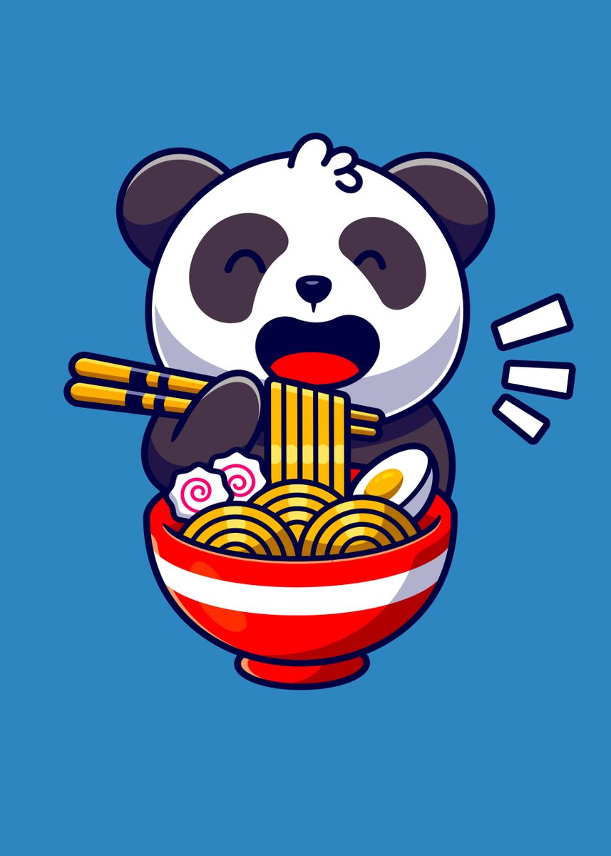 'Cute Panda Bear Eats Ramen' Poster by Foxxy Merch | Displate