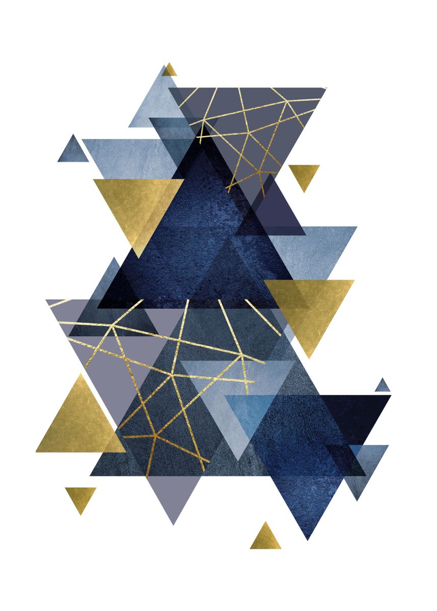 'Navy Gold Geo' Poster, picture, metal print, paint by Urban Epiphany Displate
