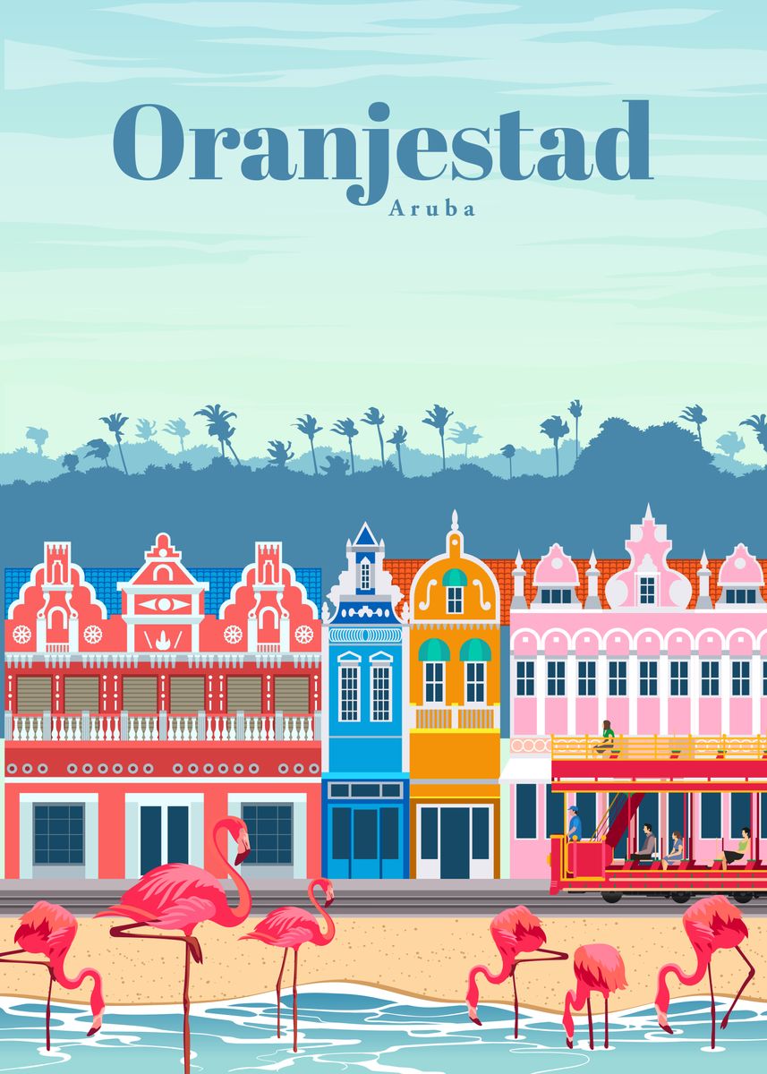 'Travel to Aruba' Poster, picture, metal print, paint by Studio 324 Displate