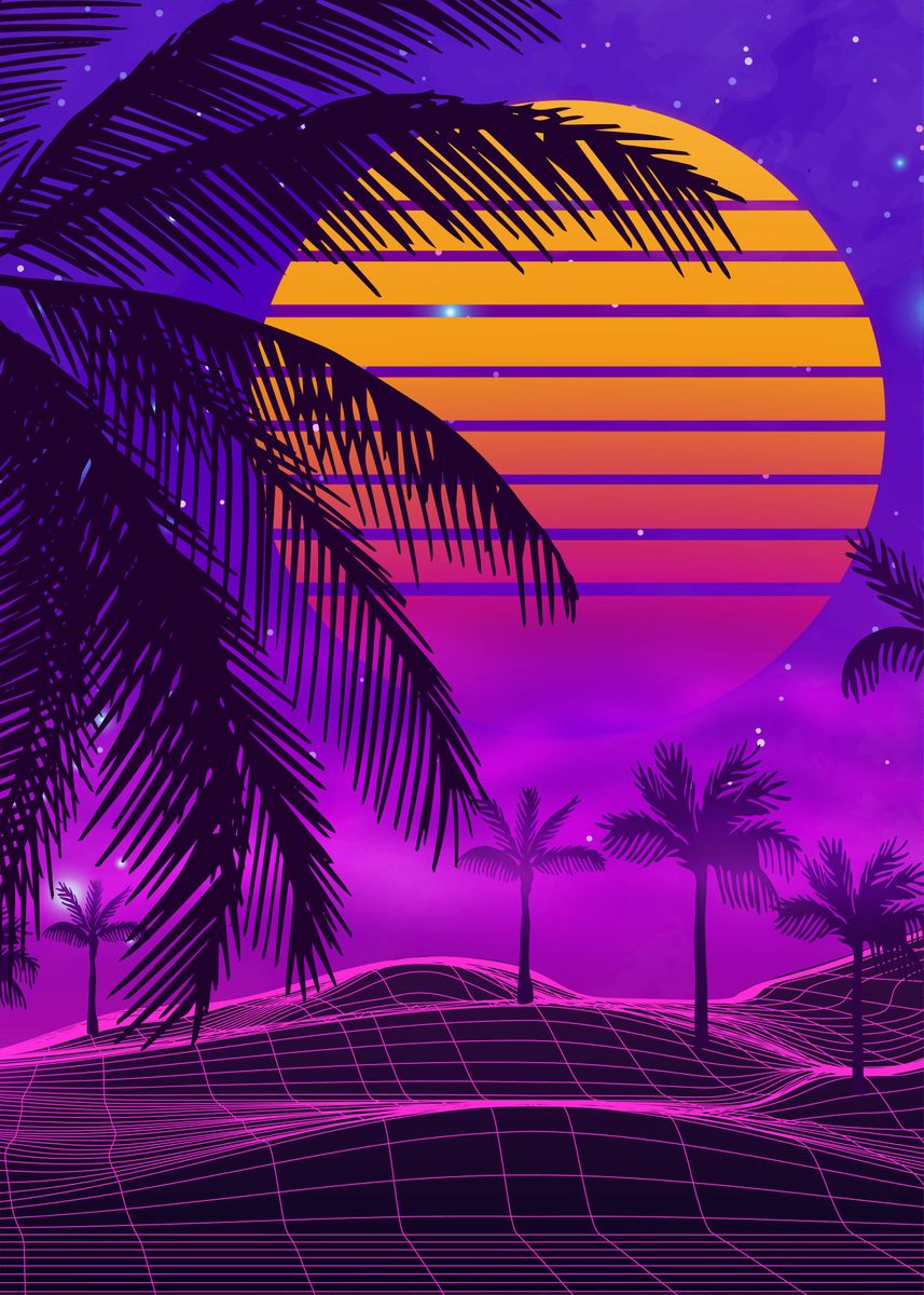 'Sunset 80s Synthwave' Poster, picture, metal print, paint by EDM ...