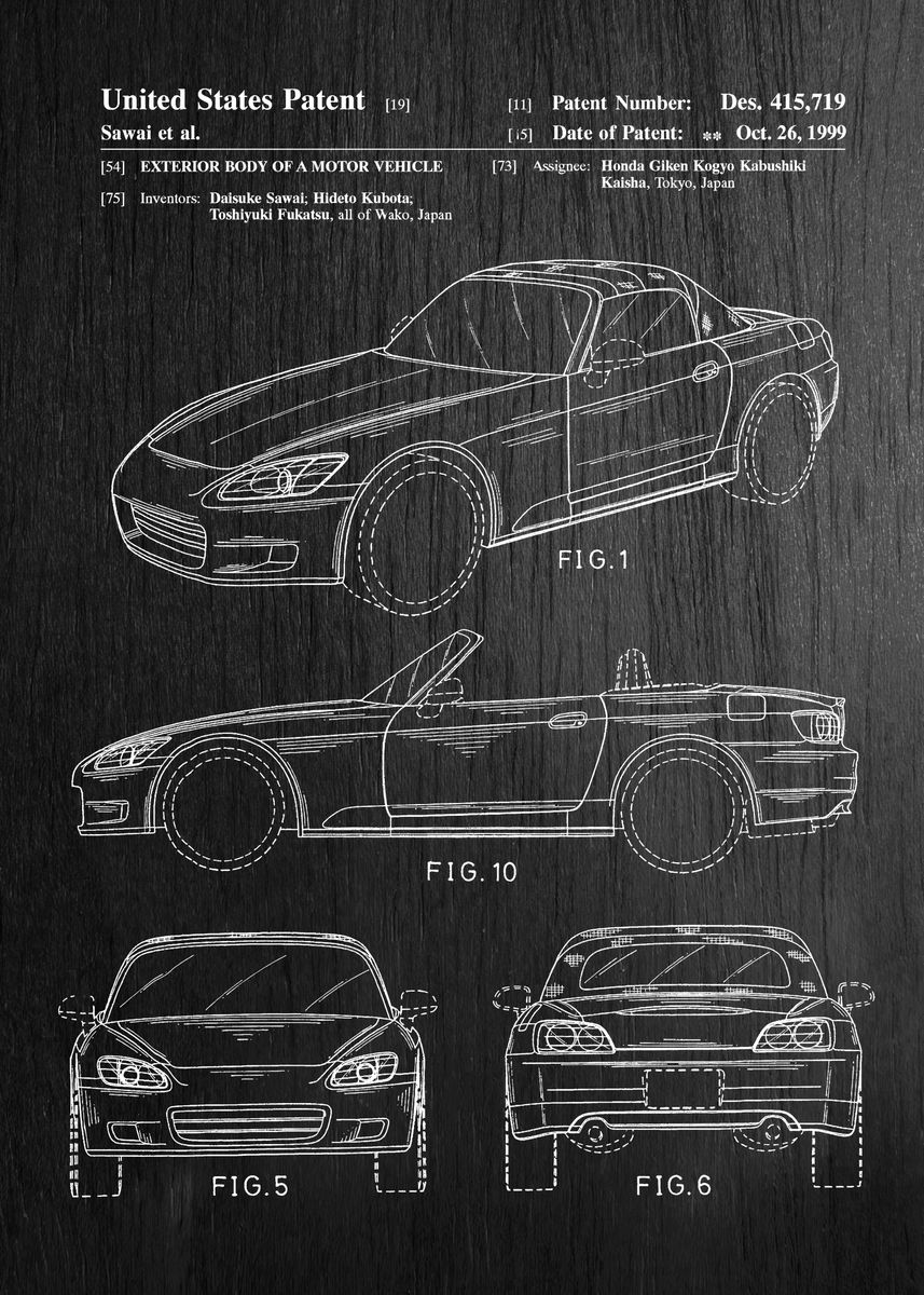 '12 Honda S2000 Design Pat' Poster, picture, metal print, paint by Tara ...