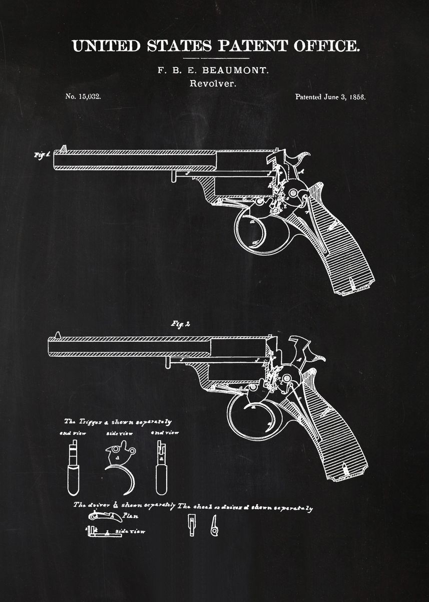 '31 1856 Revolver Patent' Poster, picture, metal print, paint by Jana ...