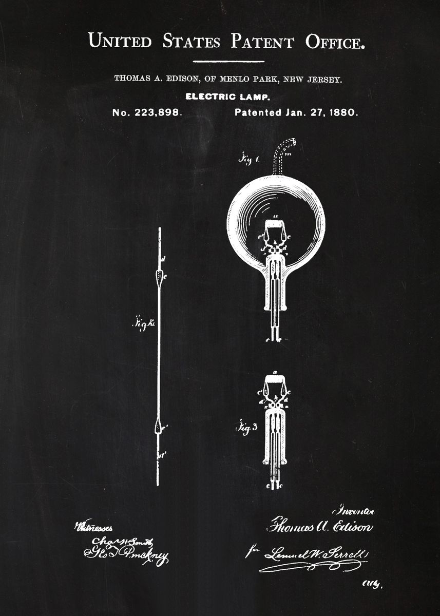 '63 Light Bulb Patent Prin' Poster, picture, metal print, paint by Dusty Kuhlman | Displate