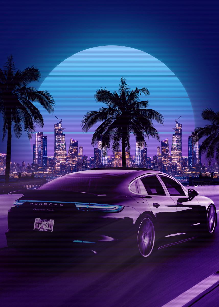 'car synthwave' Poster, picture, metal print, paint by INSPIRE ...
