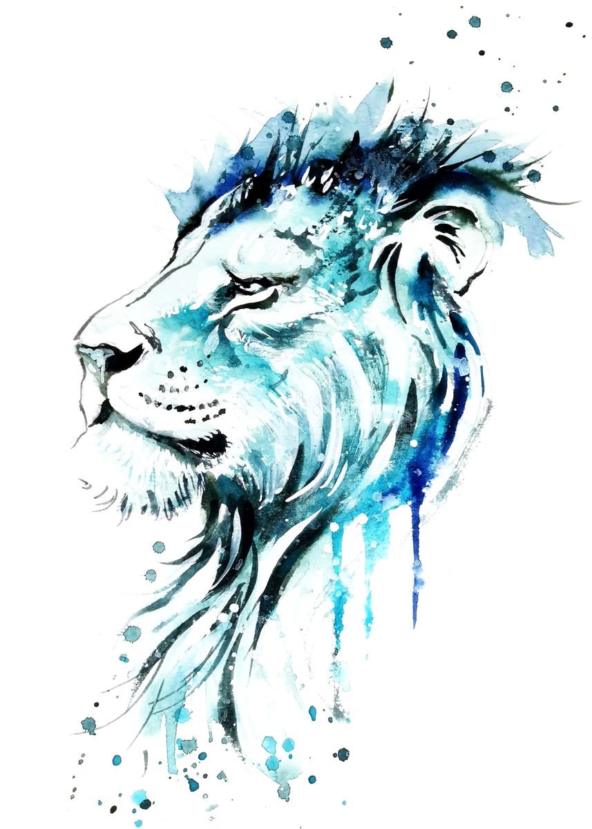 'Lion Study in Blue' Poster, picture, metal print, paint by Emma ...