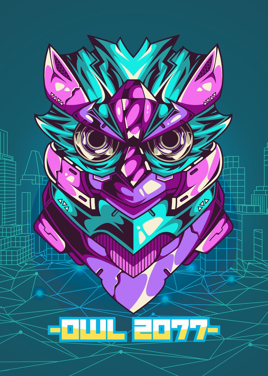 'Mecha Owl Teal And Purple' Poster by Wpap Artist | Displate