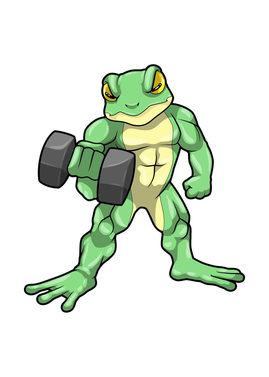 'Frog Bodybuilding Dumbbell' Poster, picture, metal print, paint by ...