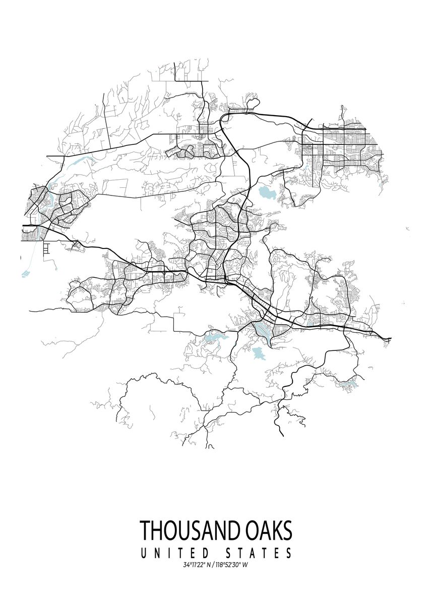 'Thousand Oaks Map Circle' Poster by deMAP Studio Displate