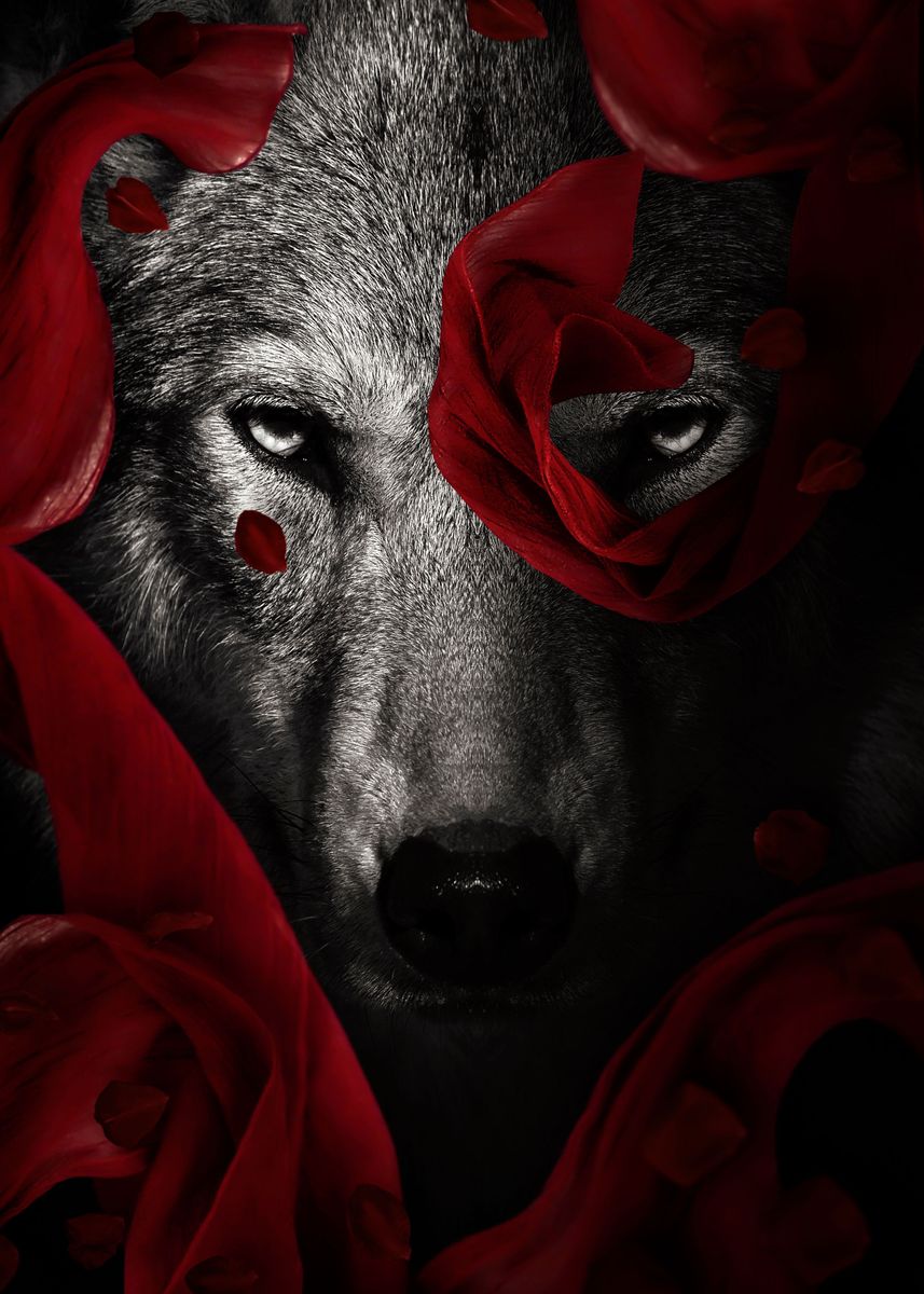 red rose wolf face artwork' Poster by MK studio | Displate