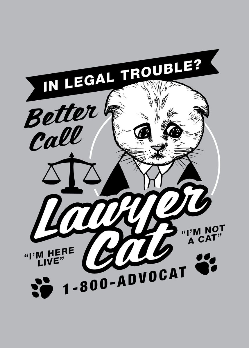 'Lawyer Cat' Poster, picture, metal print, paint by Yipptee Displate